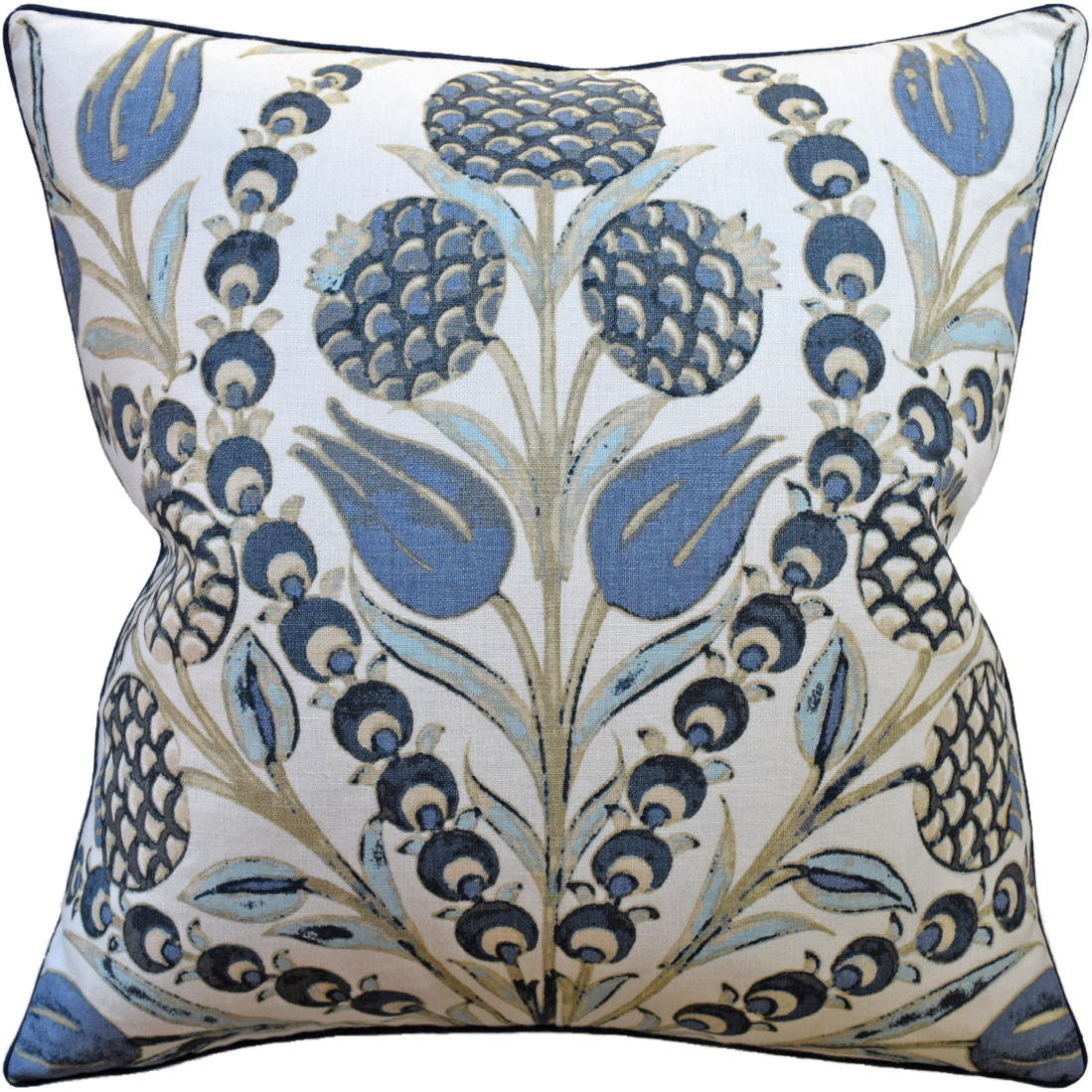 the cornelia pillow, with blue and tan rustic patterns, brings a touch of coastal home decor to the living room.