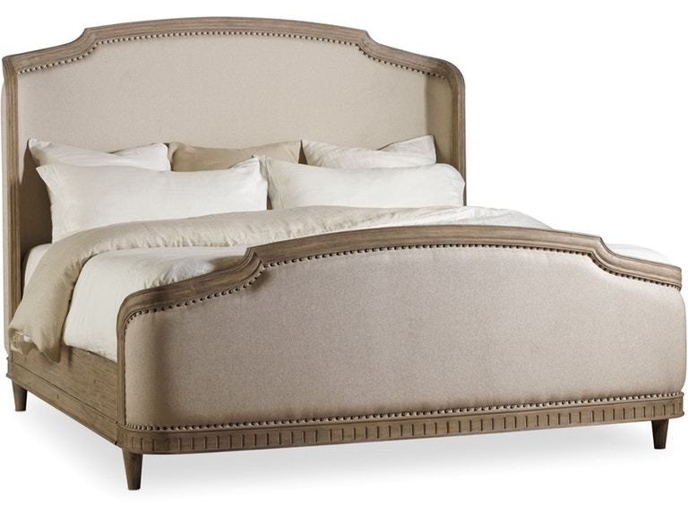 Corsica King Upholstered Shelter Bed with headboard and beige upholstery