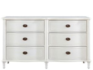 The Amity Drawer Dresser is a classic, off-white six-drawer dresser with dark drawer pulls and lined drawer faces. Find it at our Kiawah furniture stores