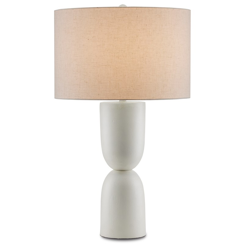 The Linz Table Lamp, with a white-finished aluminum base and a linen shade, adds a touch of midcentury modern home decor to your living room.