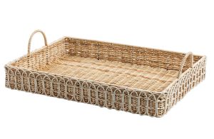 Rectangular handwoven Provence rattan tray, light tan — available at Mt Pleasant home decor store GDC Home