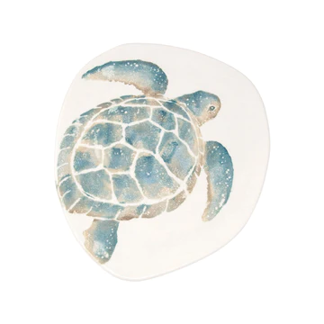 handpainted turtle in shades of blue and aqua on Tartaruga Dinner Plates
