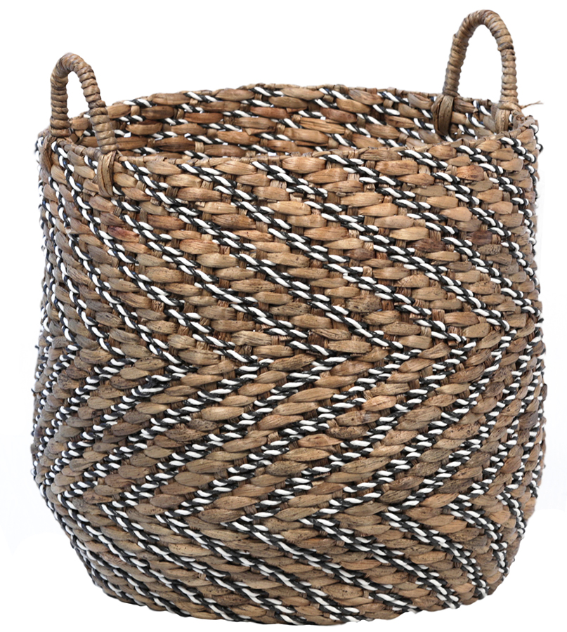 The Rae Basket is woven with black accents, adding a natural tough to your living room decor. Available at Charleston furniture store GDC Home