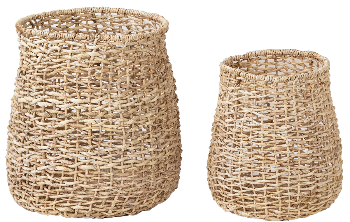 Natural woven baskets made from Abaca, the Tenor basket set available at Charleston furniture store GDC Home