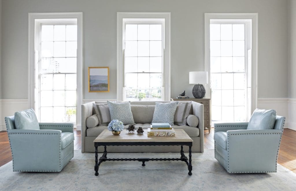 Living Room with blue accents