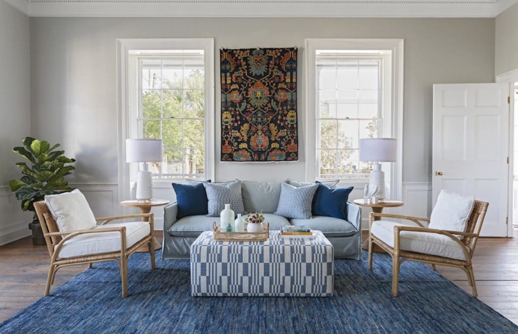 blue patterned Ottoman