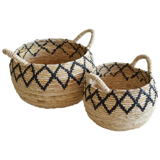 patterned woven basket set