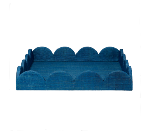 scalloped blue tray for decorative objects