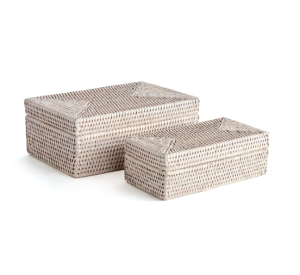 Burma Rattan Lidded Boxes, Set of 2