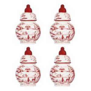 Country Estate Winter Frolic Ginger Jar Set of 4 Place Card Holders