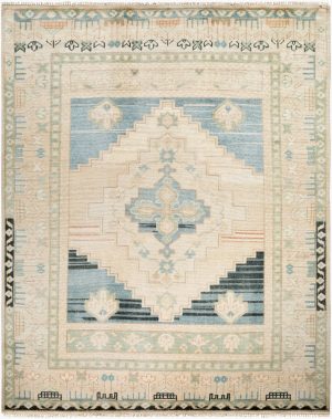Anadolu Teal handmade rug, white and blue natural rug design
