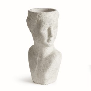 Weathered female bust planter, outdoor decorative object