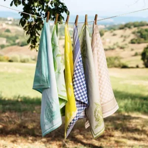 strofinaccio dish towels strung on a clothesline