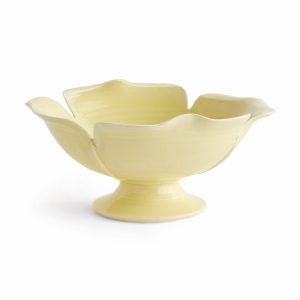 petal shaped decorative footed bowl, yellow glaze, handmade in Italy