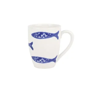 Santorini minnows mug from a Charleston home decor store with a selection of decorative objects, tabletop pieces, dinnerware sets, and Charleston home decor
