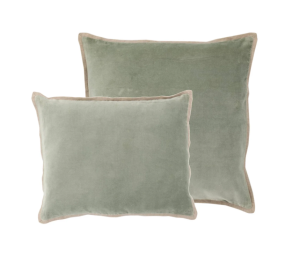 Sage velvet and linen accent pillow from a Charleston home decor store selection of bedding accent pillows