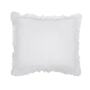 White ruffled duvet pillow cover and bedding accent pillows from a bedding stores Charleston SC