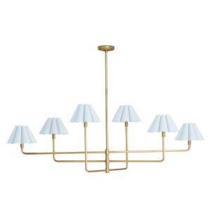 antique brass chandelier with mist blue scalloped shades