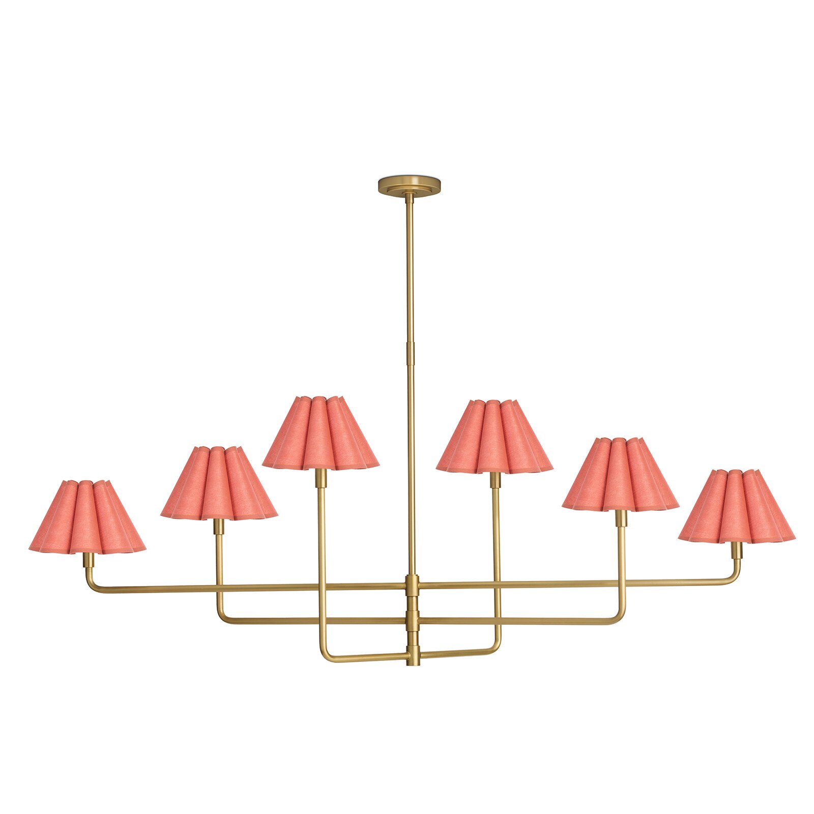 antique brass chandelier with wild poppy scalloped shades