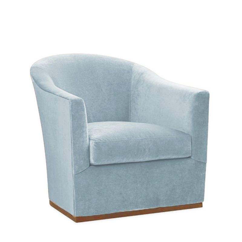 Riley swivel chair. Custom seating. Living room seating mount pleasant.
