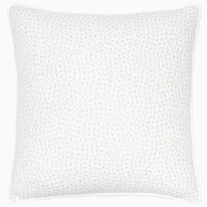 white euro sham with sage green stitching