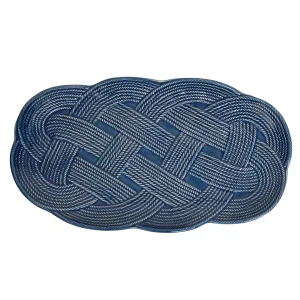 deep blue small hostess tray with intricate, interwoven braiding