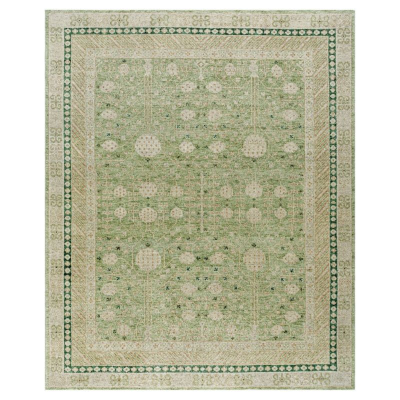 Handmade Marisa Green rug perfect for Charleston interior design and cozy living spaces.
