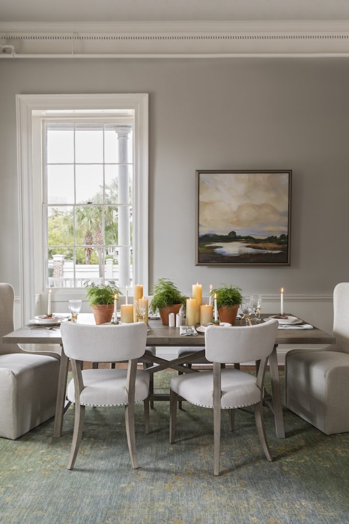Create a styled space with flatweave and natural rugs, custom seating, natural textures, decorative objects, tabletop pieces, dinnerware sets, and home lighting.