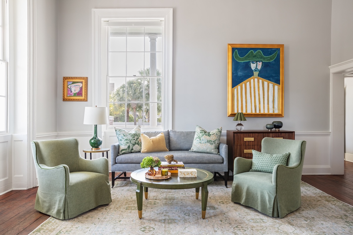 Bold color interior styling combined with natural materials and curated furnishings, showcased at GDC Home in Charleston