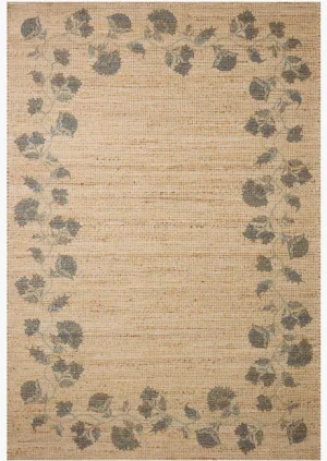 flatweave rug borded by blue hued florals