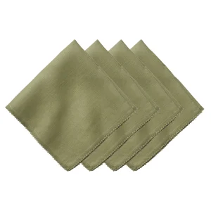 set of four sage green linen napkins with subtle scalloped edges