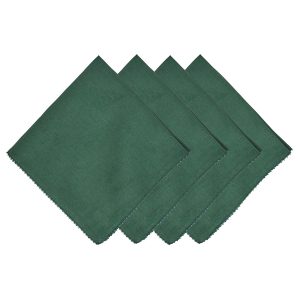 set of four dark green linen napkins with subtle scalloped edges