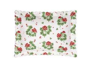 the geranium floral sham, a white background with red floral print