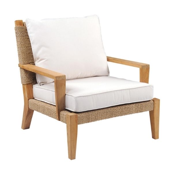 Hadley Lounge Chair, a deep seated outdoor armchair in a coastal interior design style, available at GDC Home furniture Mt Pleasant SC and Charleston SC