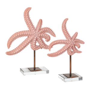 natural pink starfish sculptures on stands