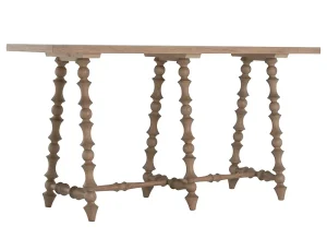 console table with antique spindle design, intricately turned legs, natural finish. Sold by GDC Home in Charleston, SC