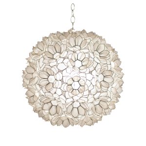 lotus flower shaped pendant, capiz shell petals, sold by GDC Home in Charleston, SC