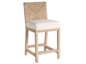 Natural woven counter chair with a cream upholstered seat for comfort.