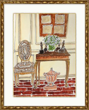 antique corner of a home in a unique, doodled style