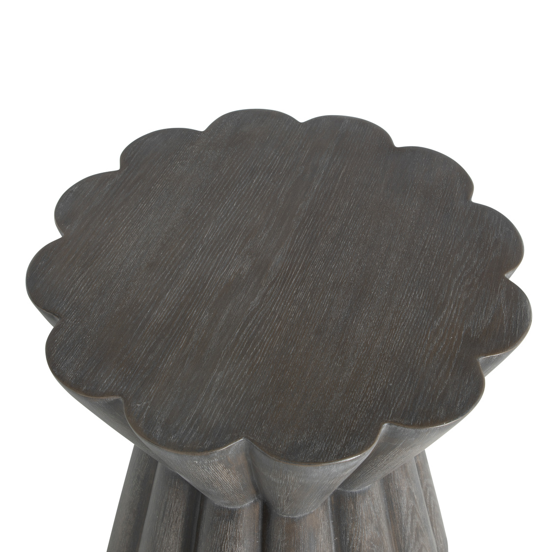 top view of side table with scalloped edges and forest black finish finish, sold by GDC Home in Charleston