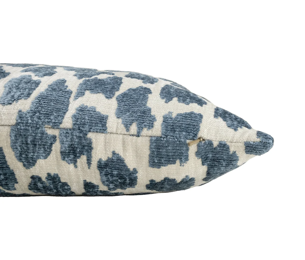 detail of blue chenille animal print decorative pillow
