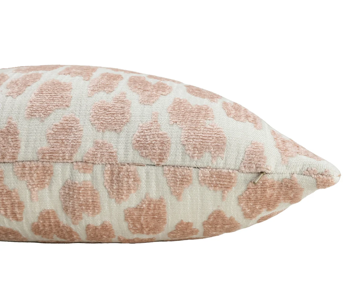 detail of light pink chenille animal print decorative pillow