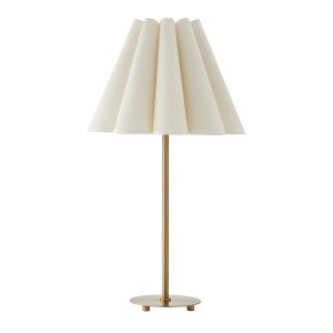 brass buffet lamp with white scalloped shade