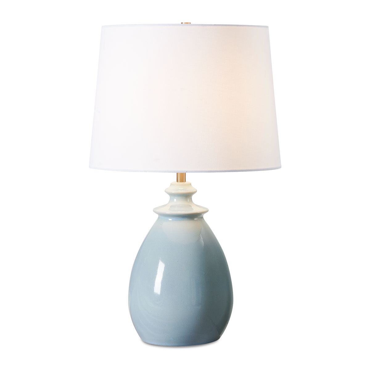 table lamp in light blue glaze with white shade