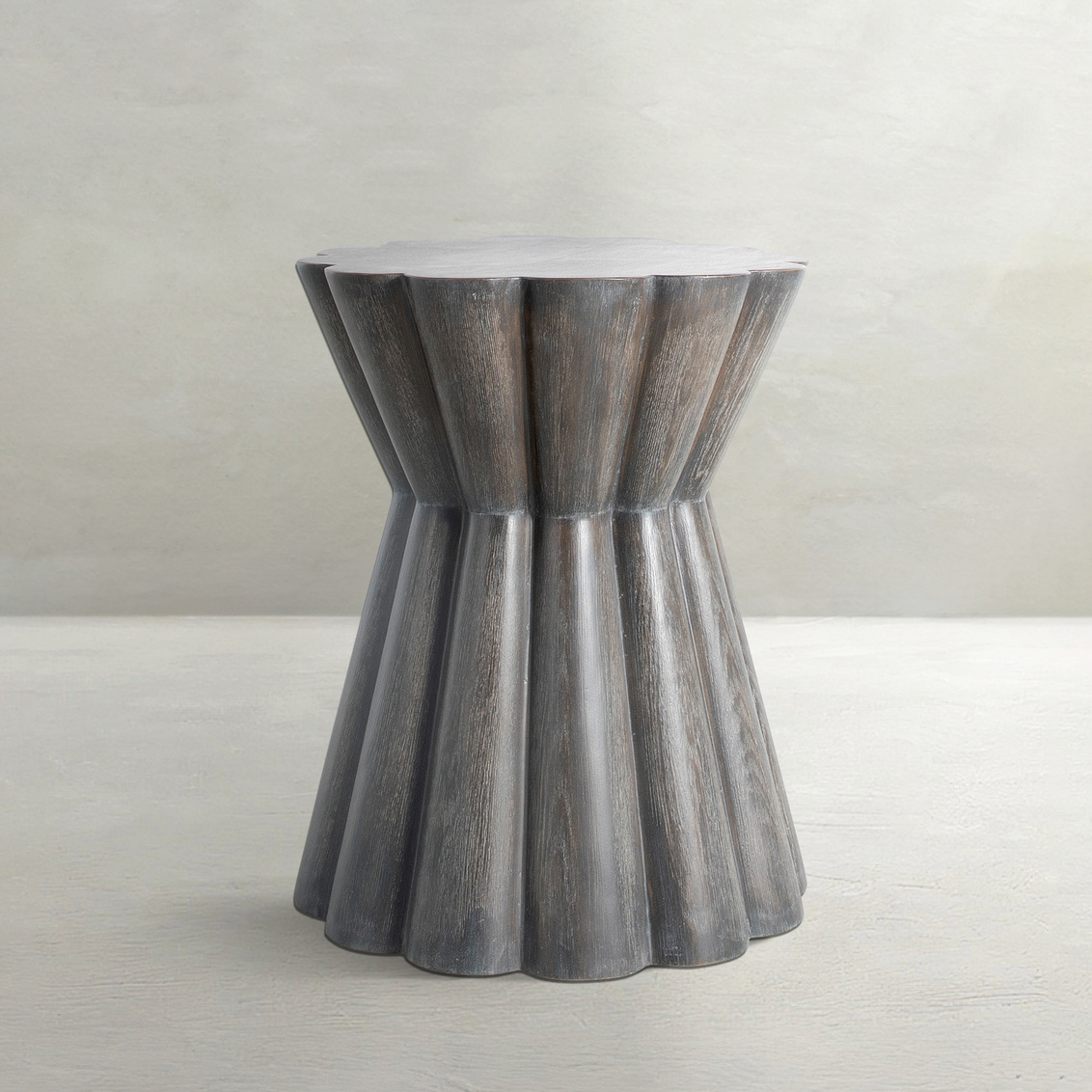 side table with scalloped edges and forest black finish finish, sold by GDC Home in Charleston