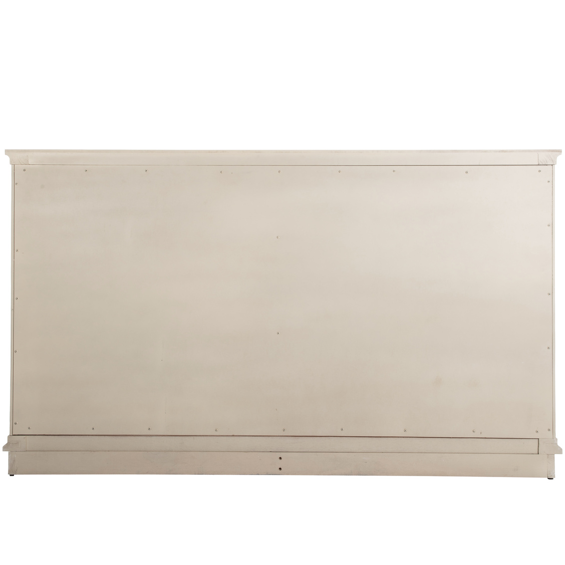 back view of six drawer dresser with rippled facade in cerused white finish