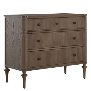 three drawer dresser, oak finish, pencil rib drawer fronts, antique brass accents, sold by GDC Home in Charleston, SC