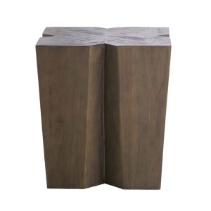 side table with geometric design, reclaimed wood, sold by GDC Home in Charleston, SC. No legs with a solid base