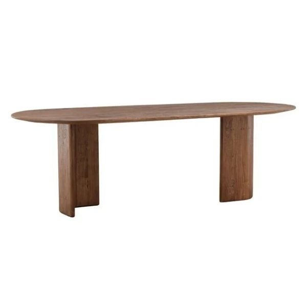 Rounded-end rectangular dining table in mid-toned Mindi wood