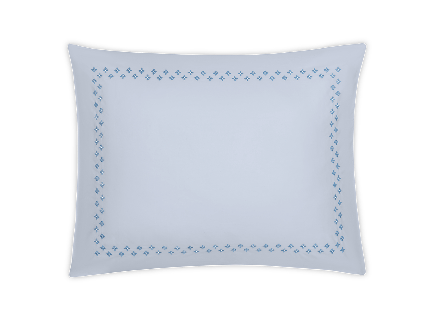 sky bedding pillow sham with blue embroidered Moroccan tilework design